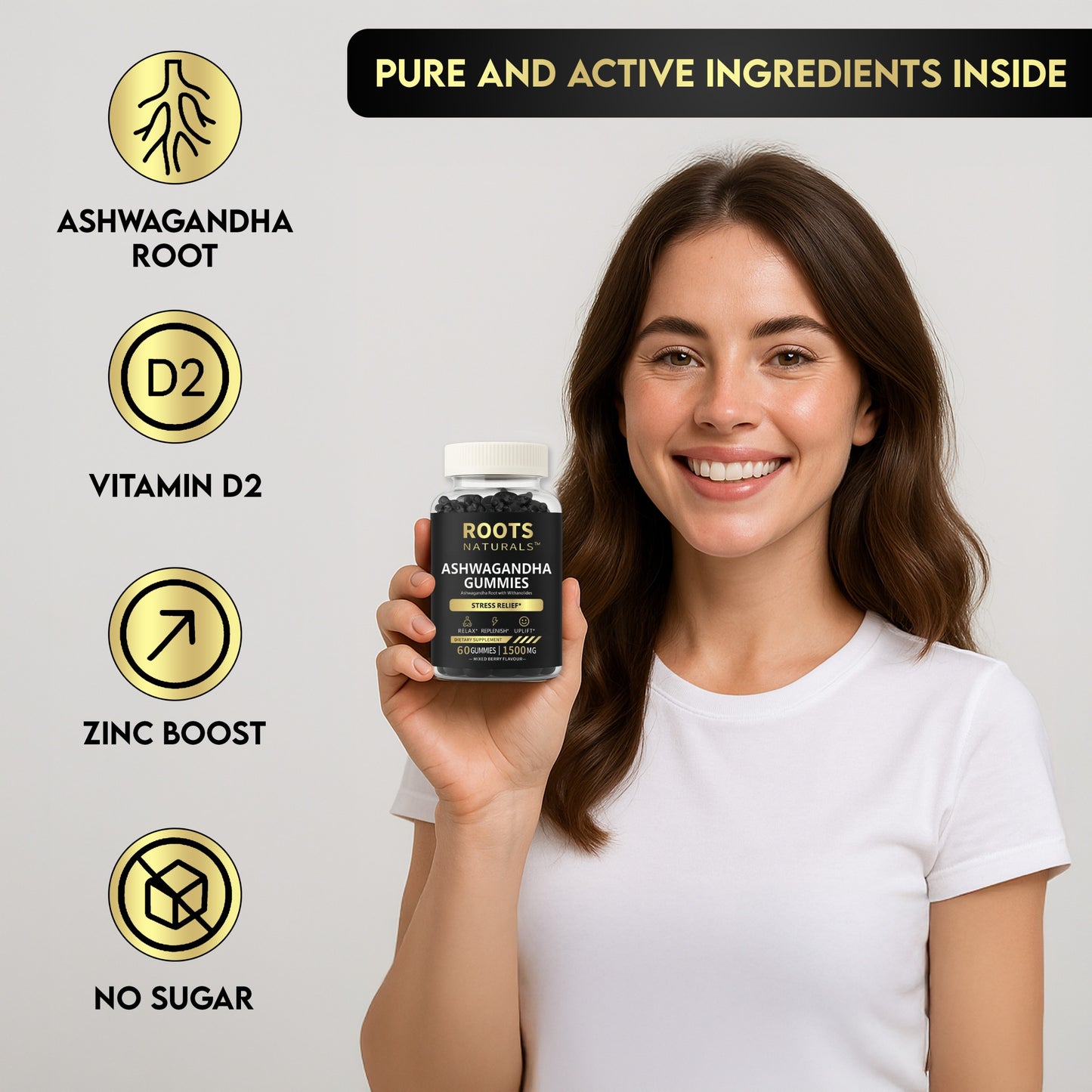 Roots Naturals™ Ashwagandha Gummies – 1500mg | Stress & Mood Support