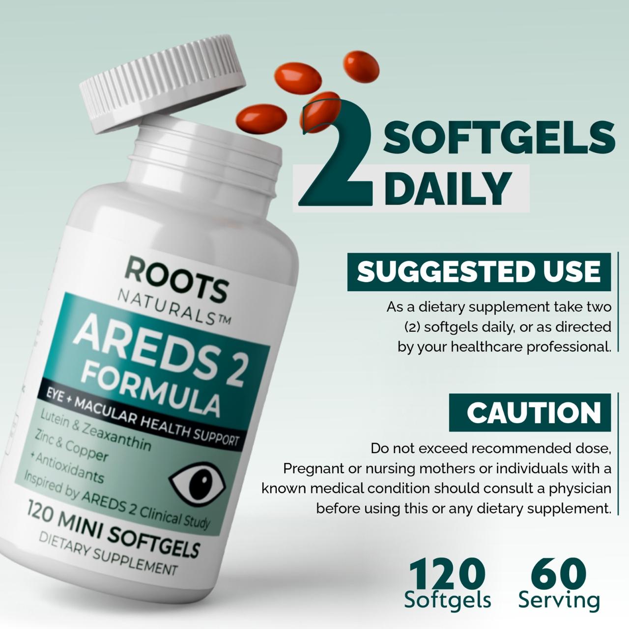 Roots Naturals™ AREDS 2 Formula – Eye & Macular Support | 120 Softgels