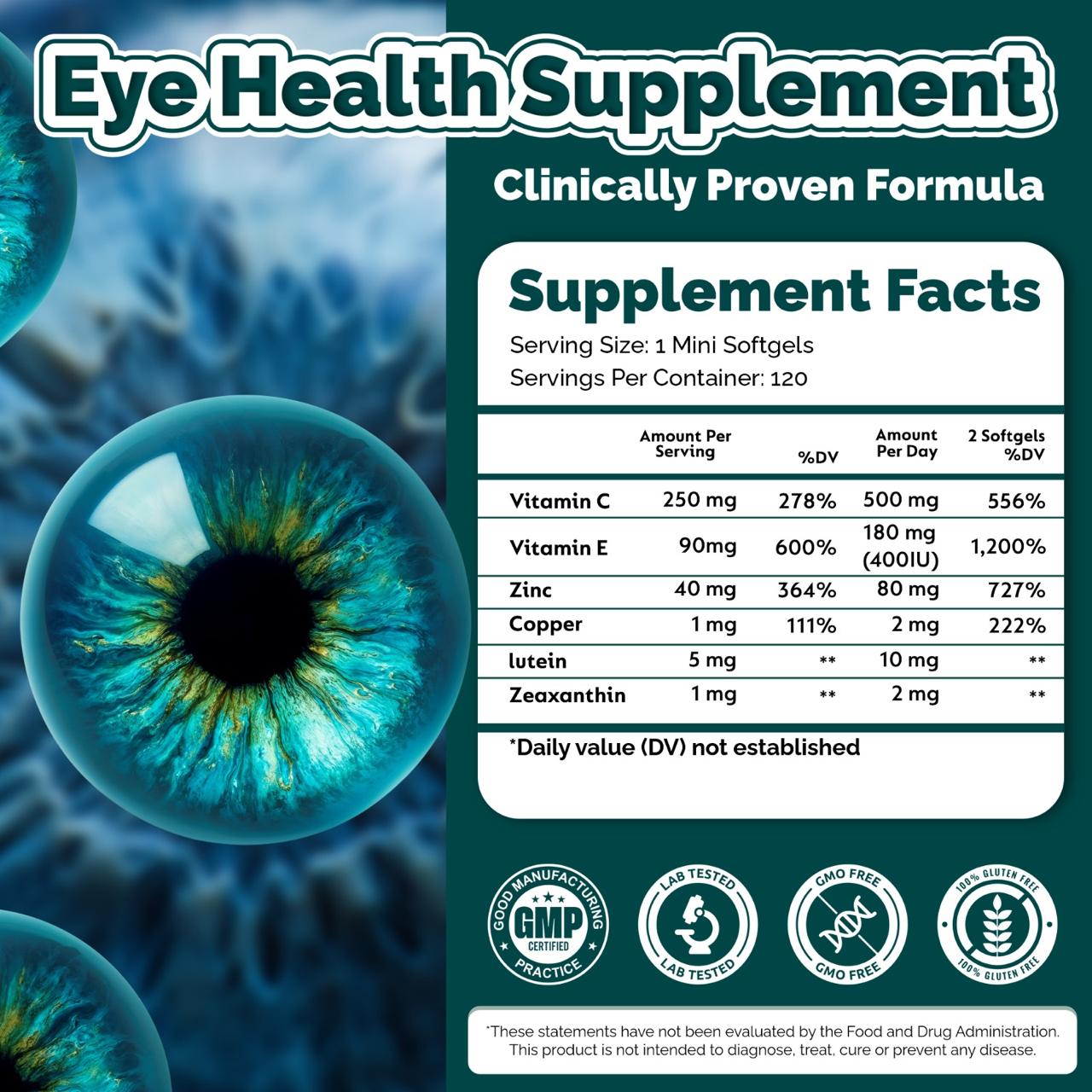 Roots Naturals™ AREDS 2 Formula – Eye & Macular Support | 120 Softgels