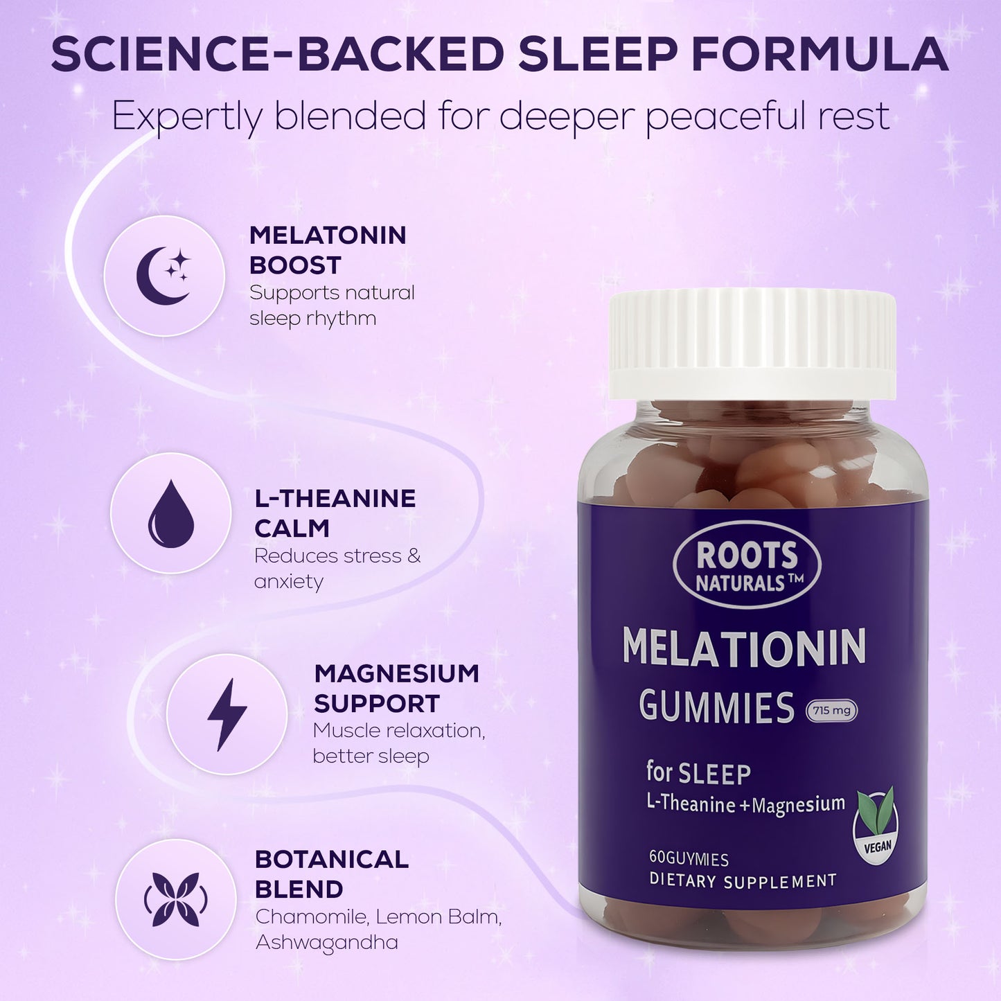 Roots Naturals™ Melatonin Gummies – 60 Vegan Gummies