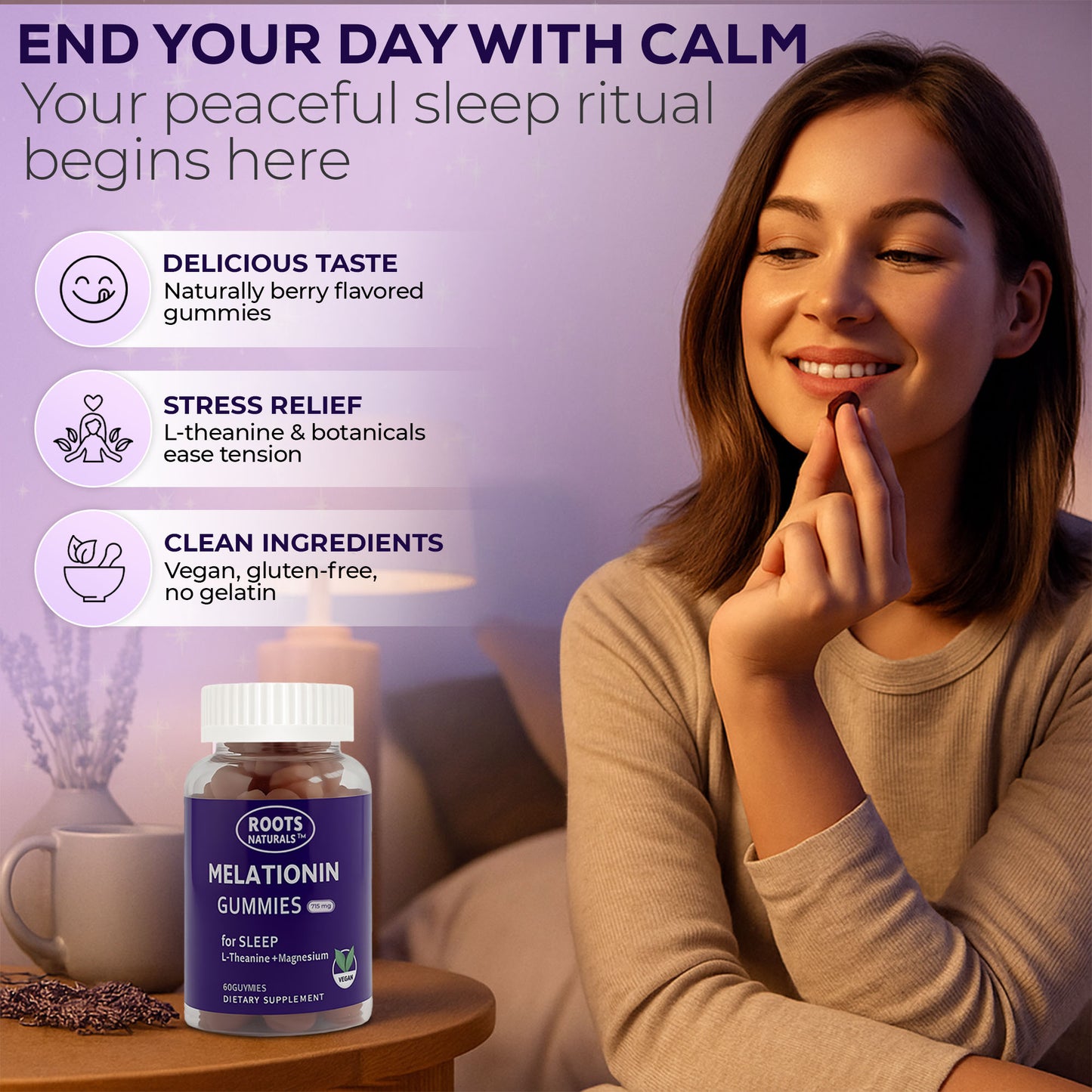 Roots Naturals™ Melatonin Gummies – 60 Vegan Gummies