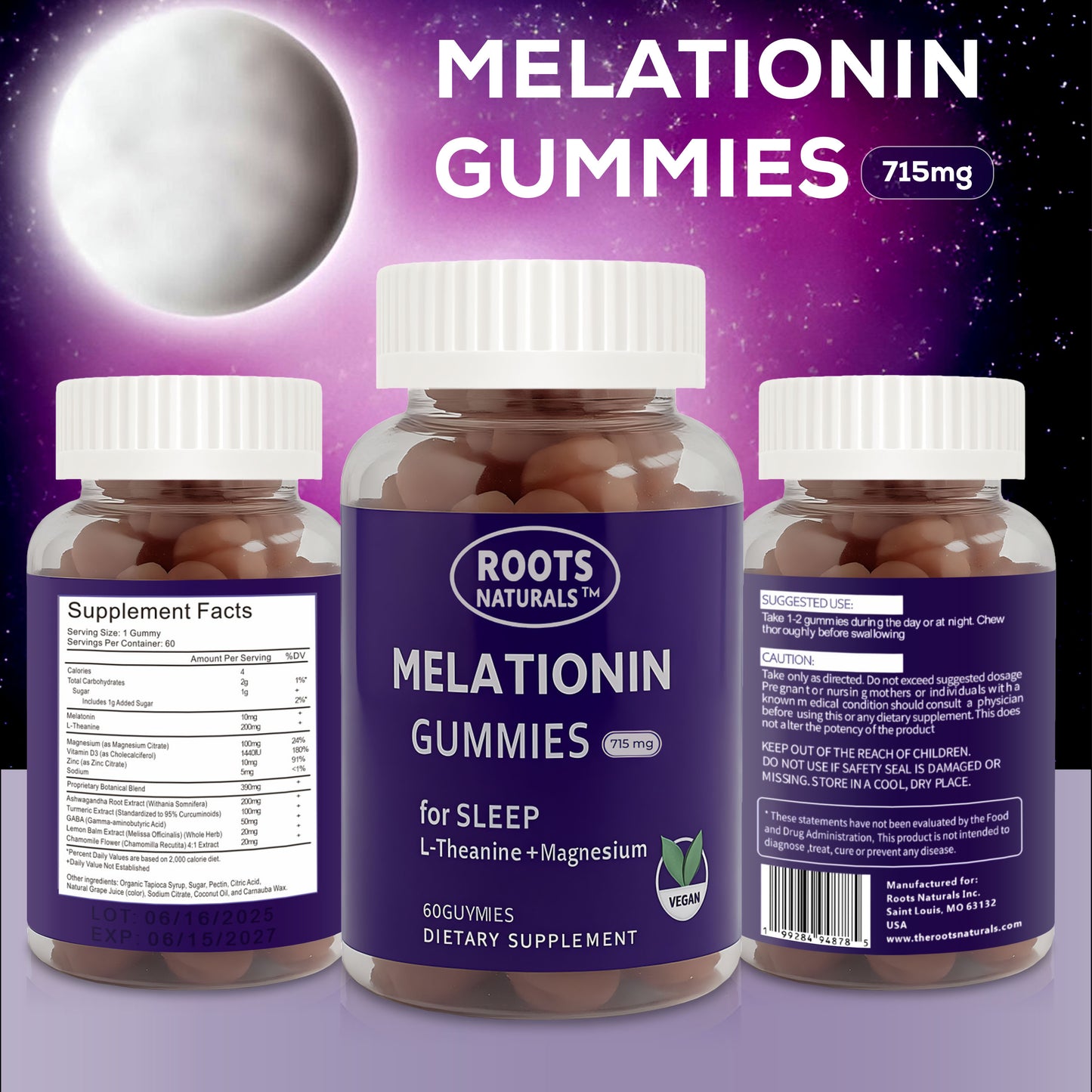 Roots Naturals™ Melatonin Gummies – 60 Vegan Gummies